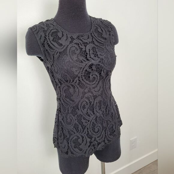Studio Y Tops - Studio Y Sheer Black Lace Peplum Blouse Top Small Whimsygoth Victorian Coquette